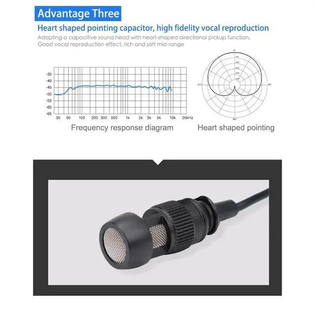 Alt view image 6 of 7 - Lavalier Microphone Lapel Microphone, Heart Shaped Directional Condenser mic Compatible with Shure Wireless Bodypack Transmitter, with 1.45m Cable Mini XLR 4 Pin TA4F Plug