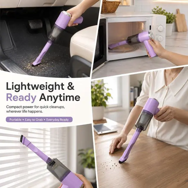 Alt view image 3 of 7 - Mini Handheld Vacuum Cordless, Lightweight Portable Vacuum Cleaner for Home, Car, Desk, Keyboard, Sofa and Crumbs, USB Rechargeable Small Vacuum with Washable Filter, Stylish Lavender Purple