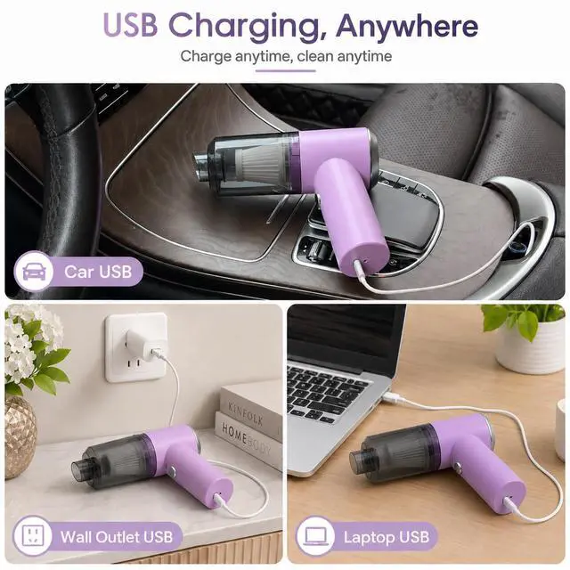 Alt view image 4 of 7 - Mini Handheld Vacuum Cordless, Lightweight Portable Vacuum Cleaner for Home, Car, Desk, Keyboard, Sofa and Crumbs, USB Rechargeable Small Vacuum with Washable Filter, Stylish Lavender Purple