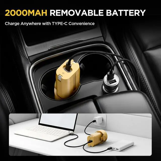 Alt view image 6 of 7 - Handheld Car Vacuum Cleaner, 4-in-1 Cordless Rechargeable Mini Vacuum with Air Duster Quickly Clean Crumbs, Pet Hair & Crevices in Car, Office, Home. Ideal for Commuters & Office Workers (Gold)