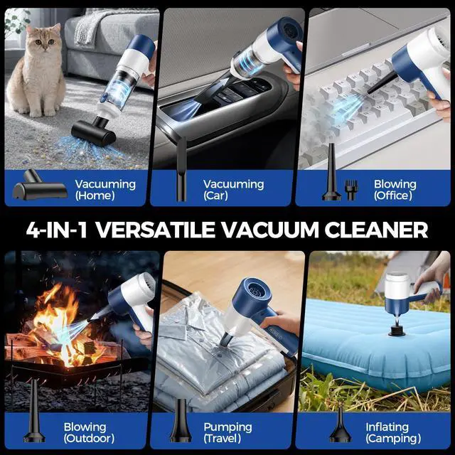 Alt view image 3 of 7 - Car Vacuum/Air Duster Portable Cordless - 16000PA High Power Handheld Vacuum with 85,000RPM Brushless Motor, 4-in-1 Rechargeable Mini Vacuum & Blower & Pump for Car Detailing, Home, Office, Pet Hair