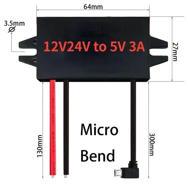 Alt view image 2 of 7 - 1pc 12V24V to 5V 3A Step Down Converter Power Supply Module for Adapter Mini Micro USB Car Male Female with Car Charger(Bend-Micro)