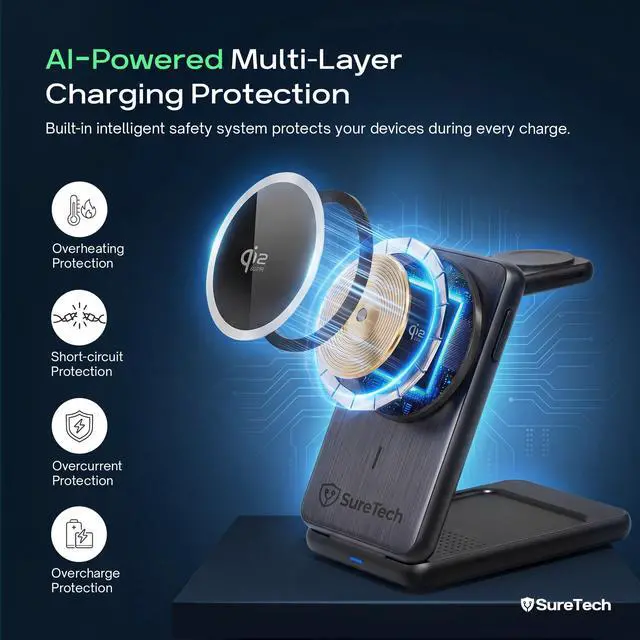 Alt view image 5 of 7 - Qi2.2 Certified 3-in-1 Foldable Wireless Charging Station for Apple Devices with 65W Adapter, 25W Fast Charging Dock, Portable Magnetic Charger for iPhone 17-13, Apple Watch Series & AirPods