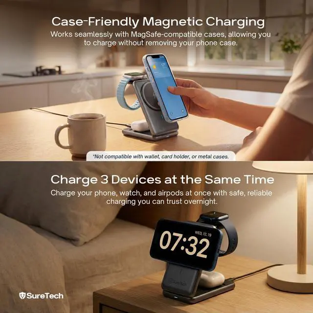 Alt view image 6 of 7 - Qi2.2 Certified 3-in-1 Foldable Wireless Charging Station for Apple Devices with 65W Adapter, 25W Fast Charging Dock, Portable Magnetic Charger for iPhone 17-13, Apple Watch Series & AirPods