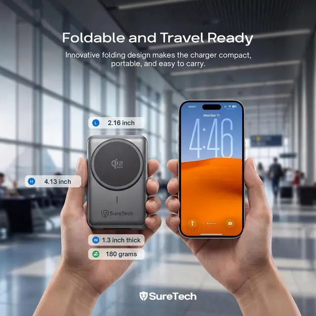 Alt view image 7 of 7 - Qi2.2 Certified 3-in-1 Foldable Wireless Charging Station for Apple Devices with 65W Adapter, 25W Fast Charging Dock, Portable Magnetic Charger for iPhone 17-13, Apple Watch Series & AirPods
