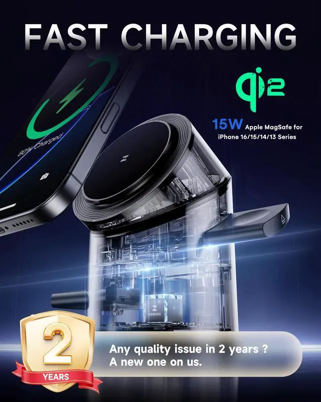 Alt view image 2 of 7 - 3 in 1 Charging Station for Apple Devices, Mag-Safe Charger Stand, Qi2 15W Auto-Rotating Wireless Charger for iPhone 17 16/15/14/13/12 Series& AirPods& iWatch(Black)