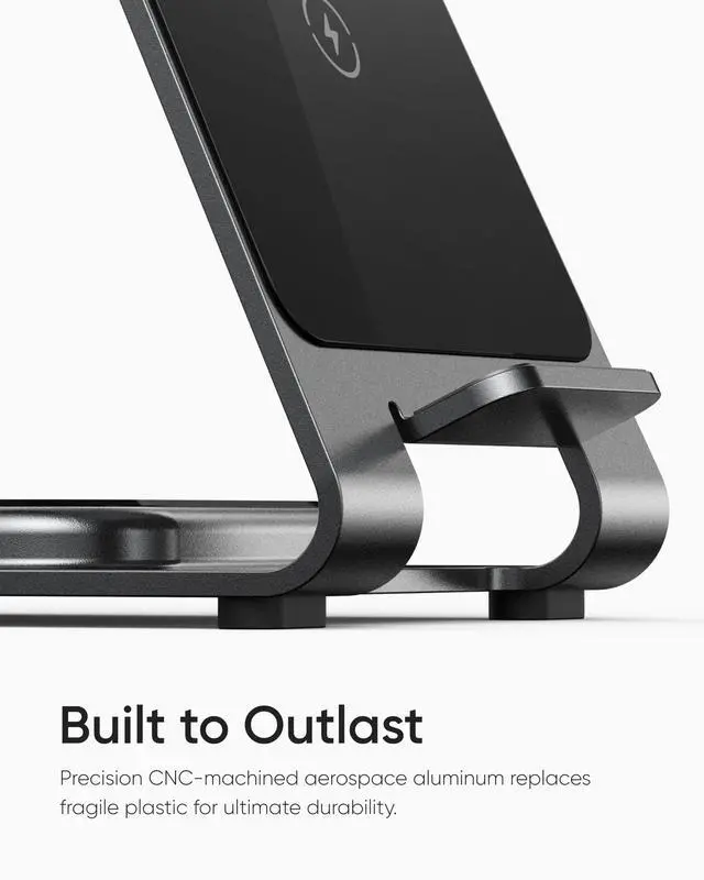 Alt view image 3 of 7 - Aluminum 3 in 1 Wireless Charging Station for iPhone 17 16 15 14 13 12 11 Pro Max XR, Wireless Charger for Apple Watch 11 10 9 8 7 Ultra SE 3 2, Phone Charger for AirPods 4 Pro 2 3 (Grey)
