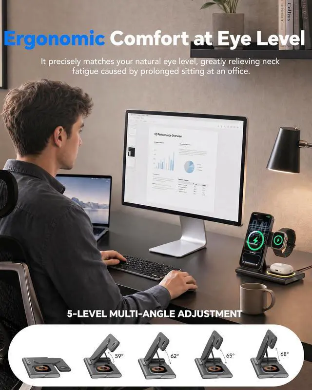 Alt view image 5 of 7 - 3 in 1 Charging Station for iPhone 17 - Wireless Charger for Apple Devices for iPhone 17 16 15 14 13 12 11 Pro Max - Foldable Wireless Charging Station Dock Stand for Apple Watch Series & AirPods