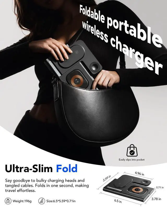 Alt view image 6 of 7 - 3 in 1 Charging Station for iPhone 17 - Wireless Charger for Apple Devices for iPhone 17 16 15 14 13 12 11 Pro Max - Foldable Wireless Charging Station Dock Stand for Apple Watch Series & AirPods