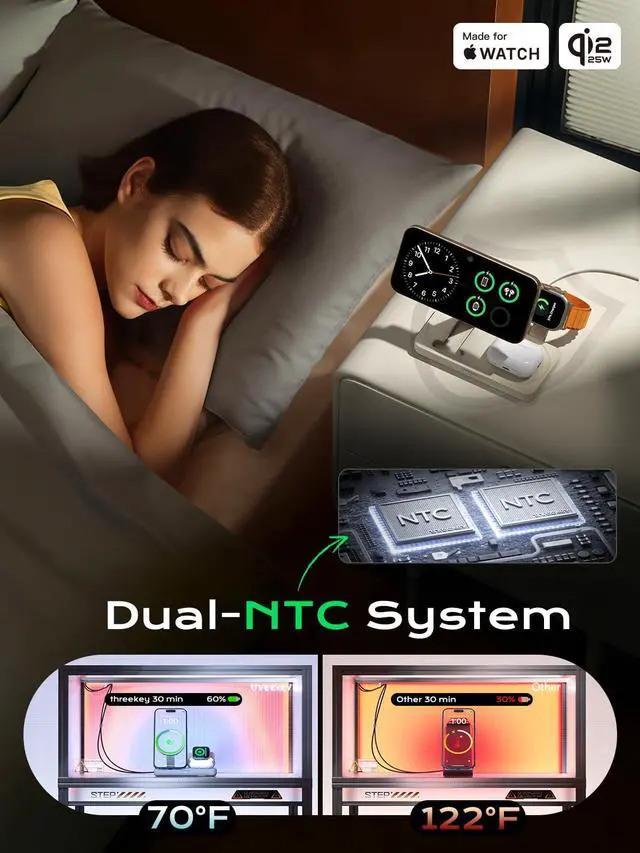 Alt view image 7 of 7 - 3 in 1 Qi2 Wireless Charging Station, 25W Magnetic Charger with MFi-Certified Apple Watch Module for iPhone 17/16/15/14/13/12, AirPods, Pixel 10 Pro XL, 45W Adapter