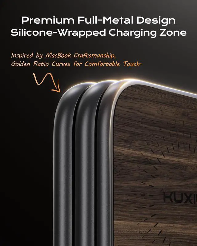Alt view image 5 of 7 - Qi2.2 25W Magnetic Wireless Charger, Foldable 3 in 1 Travel Charging Station for iPhone 17/16/15/14/13/12, 5W for Apple Watch & AirPods, Aluminum Alloy Design, with 45W GaN Adapter, Wood Grain