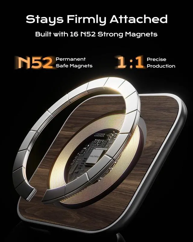 Alt view image 6 of 7 - Qi2.2 25W Magnetic Wireless Charger, Foldable 3 in 1 Travel Charging Station for iPhone 17/16/15/14/13/12, 5W for Apple Watch & AirPods, Aluminum Alloy Design, with 45W GaN Adapter, Wood Grain