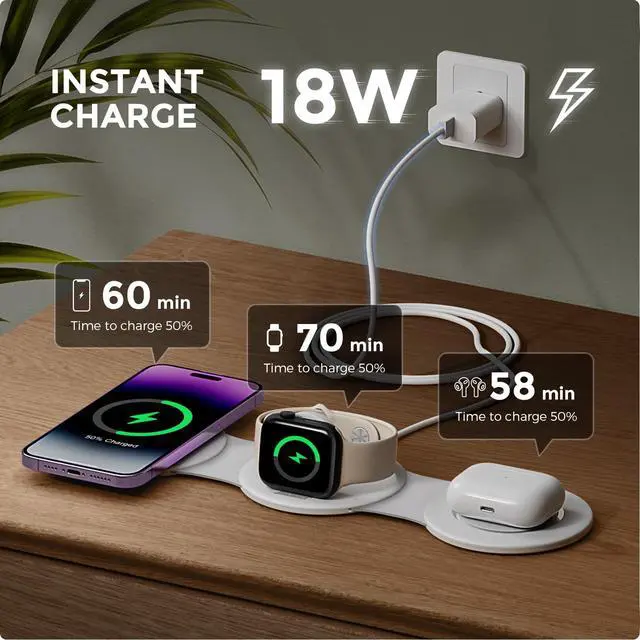 Alt view image 3 of 6 - 3 in 1 Wireless Charging Station for iPhone 15, Magnetic Foldable Travel Charger Station Stand 18W for iPhone Air 17 16 15 14 13 12 Pro/Max/Plus/Apple Watch All Series & Airpods