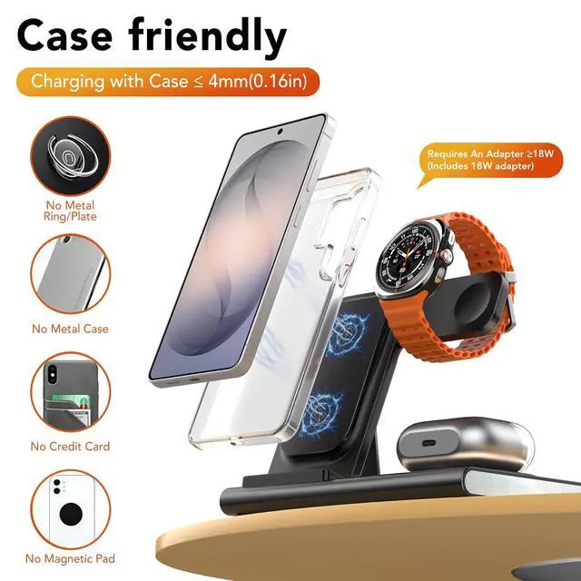 Alt view image 3 of 7 - Wireless Charger for Samsung Charging Station (Foldable & Nightlight),3 in 1 Charging Station for Samsung S26 Ultra/S25/S24/S23/S22/Note20 Z Fold Flip7, Travel Charger for Galaxy Watch 8/7Galaxy Buds4