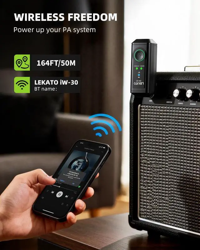 Alt view image 3 of 7 - Dual iW-30 Bluetooth Receivers with 1/4" TS Plug, BT 5.3 Wireless Audio Adapter, 48kHz/24bit Stereo Audio, for Audio Mixer, PA Speaker, DJ System,165ft Range,15H Battery Life(2 Pack for Stereo)