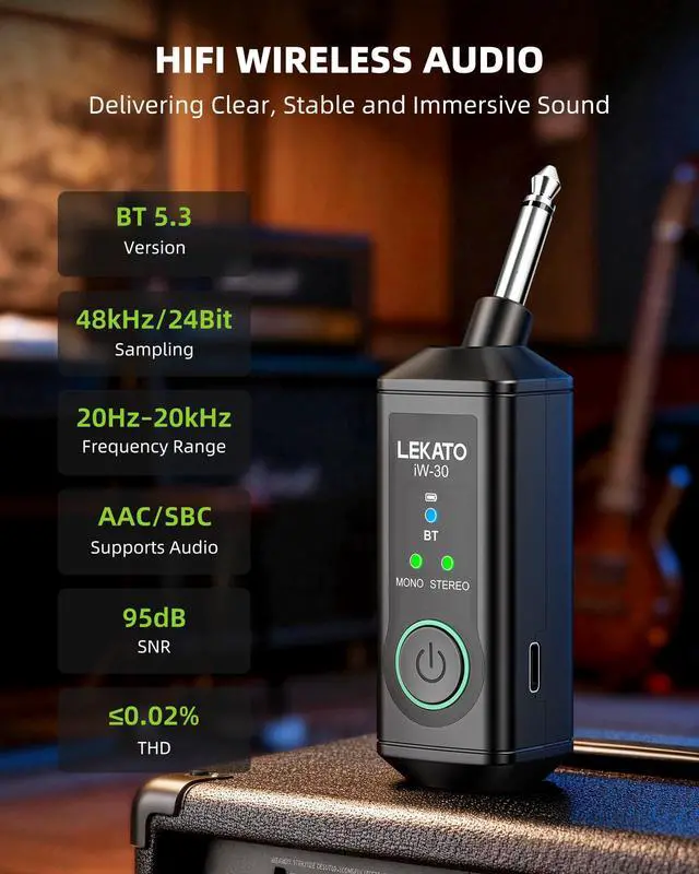 Alt view image 5 of 7 - Dual iW-30 Bluetooth Receivers with 1/4" TS Plug, BT 5.3 Wireless Audio Adapter, 48kHz/24bit Stereo Audio, for Audio Mixer, PA Speaker, DJ System,165ft Range,15H Battery Life(2 Pack for Stereo)