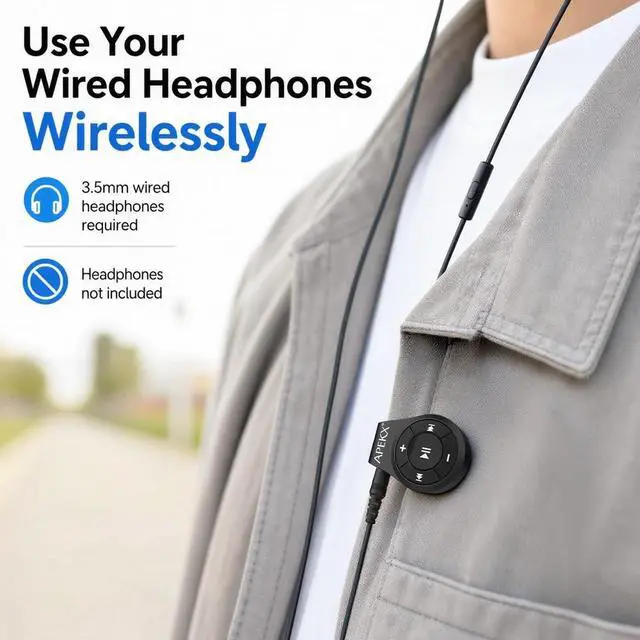 Alt view image 3 of 7 - Clip Bluetooth Audio Adapter for Headphones, Headset, Speaker, Wireless Receiver with MIC for Hands-Released Call and Music
