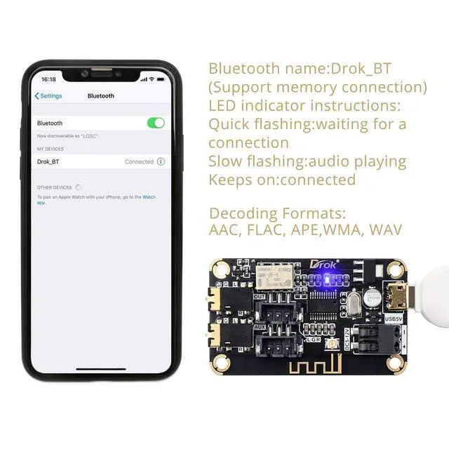 Alt view image 4 of 7 - Blue~Tooth Board, 12V Audio Receiver Blue~Tooth Module DC 5V-12V Portable Wire~Less Electronics Stereo Music Receive Circuit Chip with Micro USB Port for Headphone Speaker Home Sound System DIY