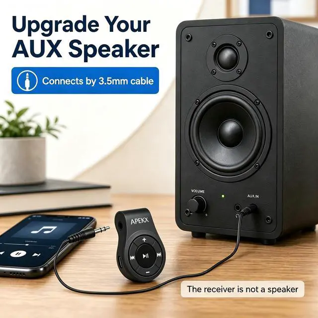 Alt view image 4 of 7 - Clip Bluetooth Audio Adapter for Headphones, Headset, Speaker, Wireless Receiver with MIC for Hands-Released Call and Music