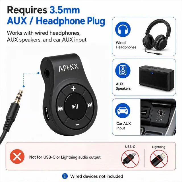 Alt view image 6 of 7 - Clip Bluetooth Audio Adapter for Headphones, Headset, Speaker, Wireless Receiver with MIC for Hands-Released Call and Music