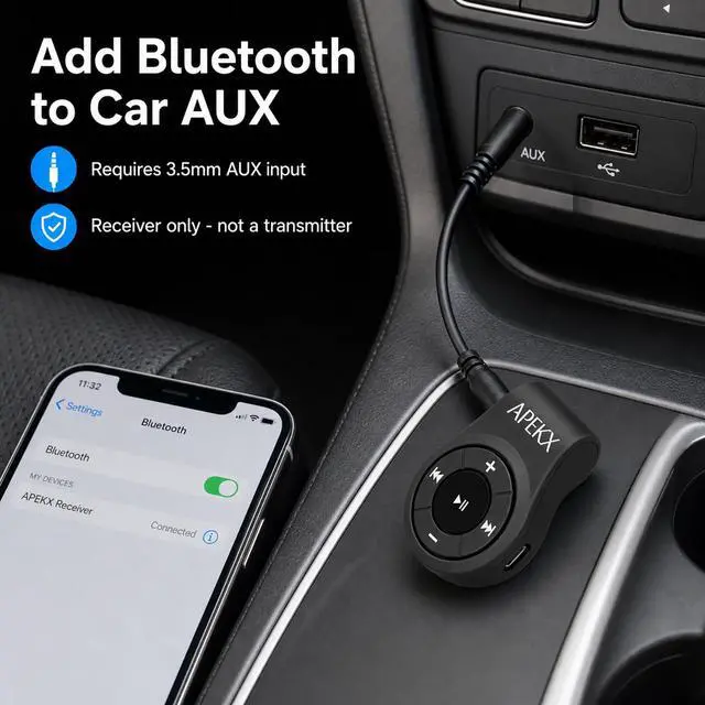 Alt view image 5 of 7 - Clip Bluetooth Audio Adapter for Headphones, Headset, Speaker, Wireless Receiver with MIC for Hands-Released Call and Music