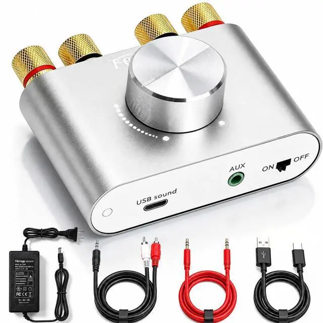 Main image of F900S 160W Bluetooth 5.0 Mini Amplifier, 80Wx2 2.0CH Audio Power Amplifier, Hi-Fi Stereo Sound Digital Amp Wireless Speaker Amp Receiver w/AUX/USB/BT Input & 12V 5A Power Adapter - Silver