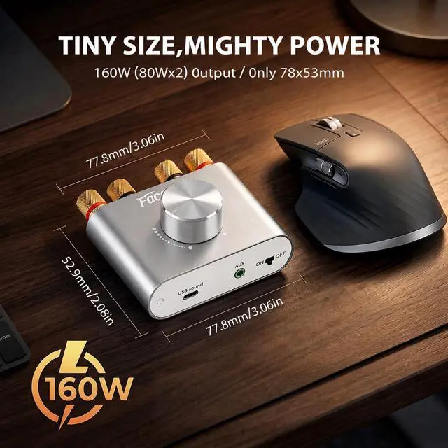 Alt view image 3 of 7 - F900S 160W Bluetooth 5.0 Mini Amplifier, 80Wx2 2.0CH Audio Power Amplifier, Hi-Fi Stereo Sound Digital Amp Wireless Speaker Amp Receiver w/AUX/USB/BT Input & 12V 5A Power Adapter - Silver