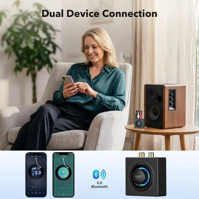 Alt view image 3 of 7 - B06T3 Bluetooth 6.0 Receiver for Home Stereo, RCA & 3.5mm AUX Jack