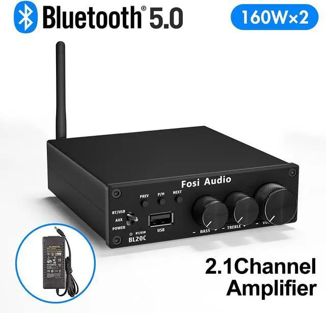 Alt view image 7 of 7 - BL20C Bluetooth 5.0 Stereo Audio Receiver Amplifier 320 Watts 2.1 CH Mini Hi-Fi Class D TDA7498E Integrated Amp U-Disk Player for Home Passive Speakers Powered Subwoofer(with Power Supply)
