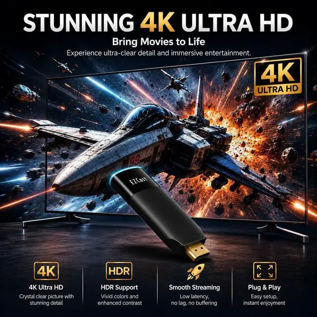 Alt view image 3 of 7 - 2 Wireless Display Receiver, H.265 decoding, 4K Output, Supports 2.4/5GHZ WiFi, Compatible with Android, iOS, Windows, MacOS, DLNA, Miracast, Airplay mirroring