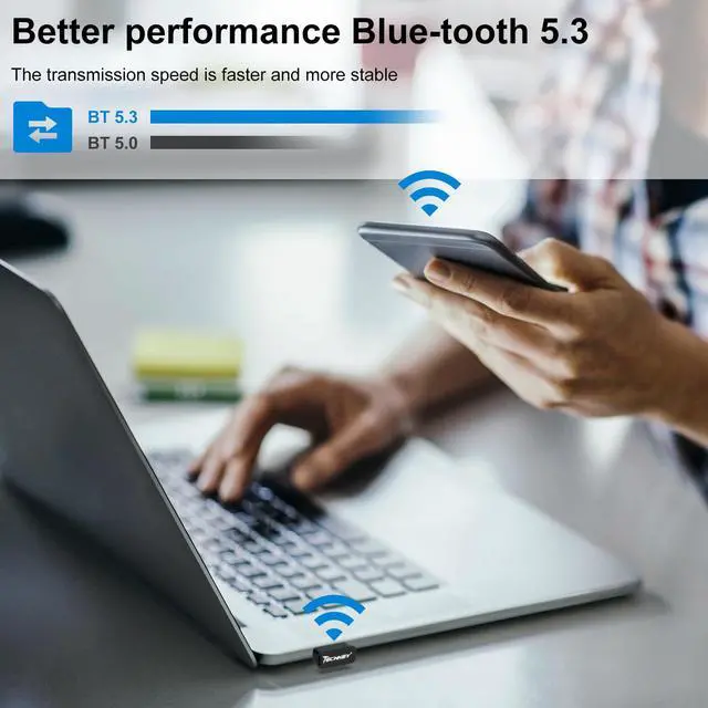 Alt view image 3 of 5 - USB Bluetooth Adapter for Desktop PC, Plug&Play 5.3 Mini EDR Bluetooth Dongle Receiver & Transmitter for Laptop Computer Compatible with BT Headphones Keyboard Mouse Windows 11/10/8.1