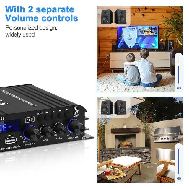 Alt view image 5 of 7 - Audio Power Amplifier for Home Speakers -S-299 Bluetooth 5.0 Power Amp 4.1 Channel RMS 40Wx4 Subwoofer AMP DC 12V/5A Mini Integrated Digital Amplifier with USB/SD & AUX Jack