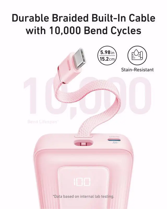 Alt view image 3 of 7 - Zolo Power Bank (2025 Upgraded Version), 20,000mAh 30W High-Speed Portable Charger with Built-in USB-C Cable, Battery Pack for iPhone 17/16 / 15 Series, Galaxy, and More
