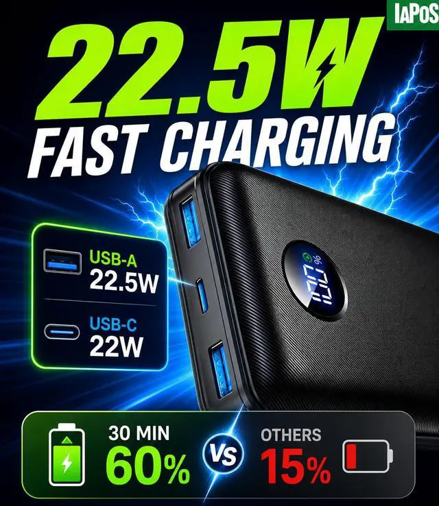 Alt view image 3 of 7 - Portable Charger Power Bank - 60,000mAh Battery Pack, 22.5W Fast Charging Phone Charger Attached USB-C/iOS/Micro-USB Cable, Powerbank for iPhone 17 16 15 14 13 Samsung, for Travel Camping Essentials