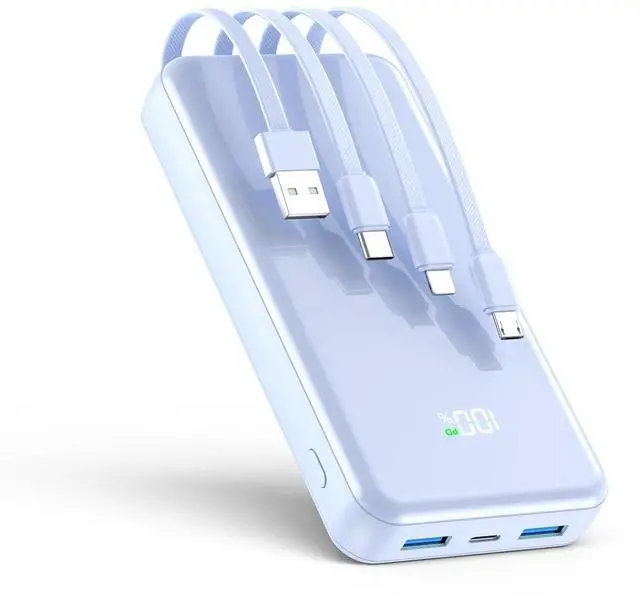 Main image of Portable Charger,50000mAh Power Bank Built-in Cable, 22.5W PD USB C In & Out Fast Charging, External Battery Pack with 6 Output & 2 Input, Travel Phone Charger for iPhone 17/16/15/14/13/12(Light Blue)