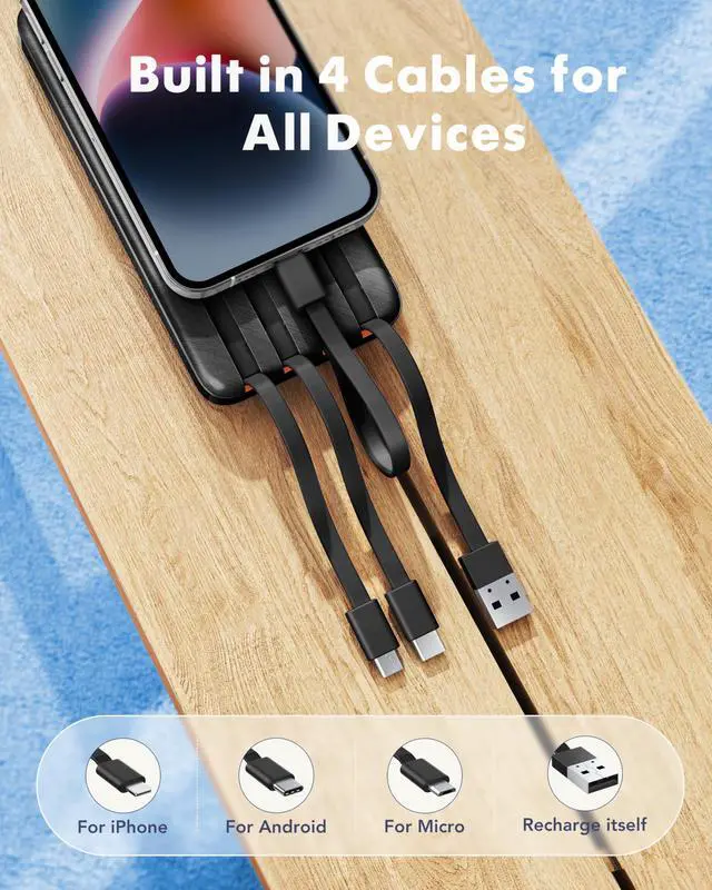 Alt view image 2 of 7 - 20000mAh Power Bank with 4 Built-in Cables