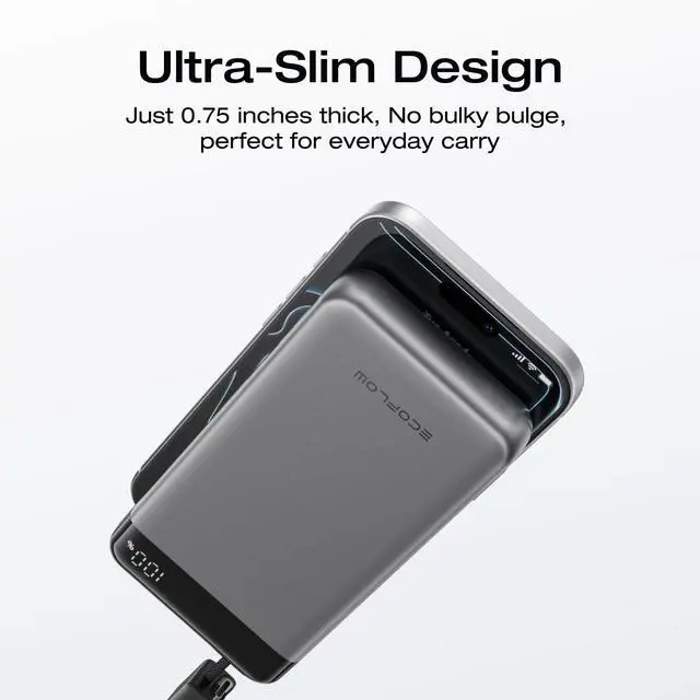 Alt view image 7 of 7 - Rapid 20000mAh Power Bank, 45W Max Fast Charging,Portable Phone Charger Built in USB C Cable and USB-C&A Port Digital Display Battery Bank for iPhone 17/16/15 Series, Samsung S23 ipad 11