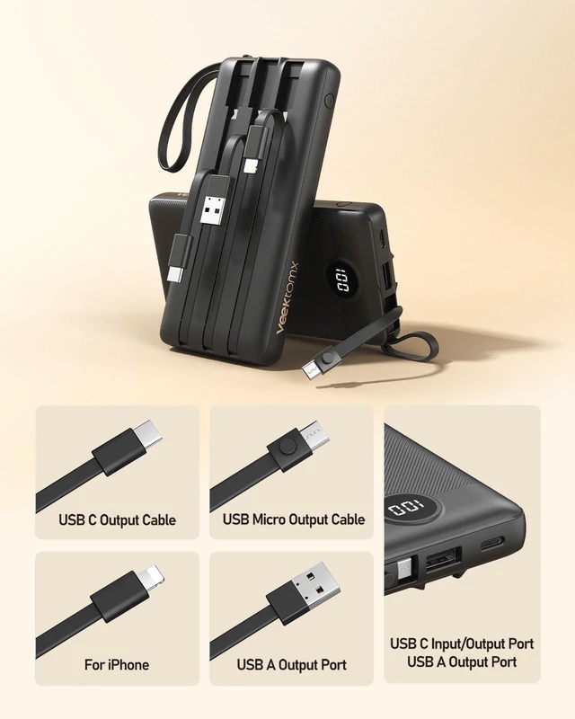 Alt view image 7 of 7 - VEEKTOMX Portable Charger Bundle 2 Pack Power Bank with Built-in Cables, Digital Display & Multi-Device Charging for Travel and Everyday Use