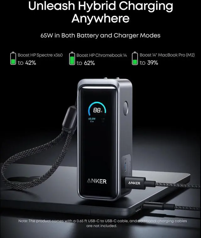 Alt view image 3 of 6 - Prime Power Bank, 9,600mAh Battery Pack with 65W Output Wall Charger, Supports PD 3.0 and PPS, 30W Fast Recharging, Sleek Portable Charger for MacBook Pro, iPhone 17/16 Series, Galaxy, iPad
