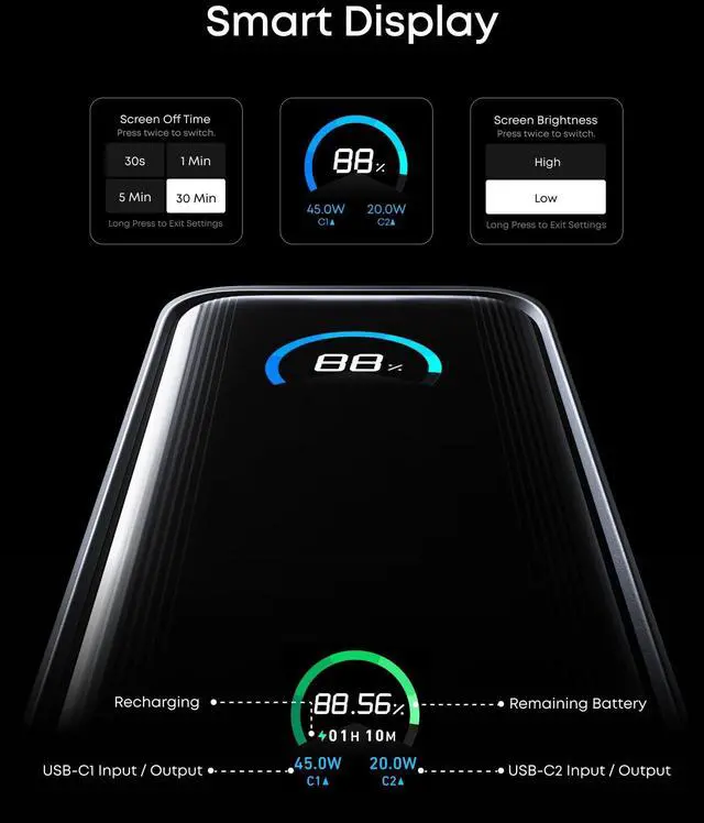 Alt view image 6 of 6 - Prime Power Bank, 9,600mAh Battery Pack with 65W Output Wall Charger, Supports PD 3.0 and PPS, 30W Fast Recharging, Sleek Portable Charger for MacBook Pro, iPhone 17/16 Series, Galaxy, iPad