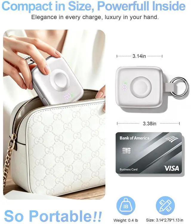 Alt view image 7 of 7 - Portable Charger, 10000mAh 22.5W Max Fast Charging Power Bank with Built in Cables, Travel Essentials Keychain Battery Pack for iPhone 17/16/15/14/13/12 and Apple Watch Ultra/11/10/9/8/7/6/5, Silver