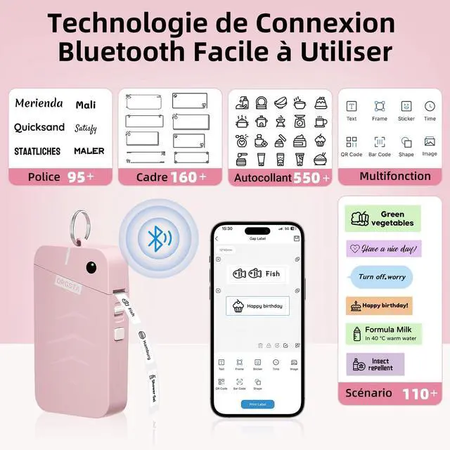 Alt view image 4 of 7 - Label Maker, S001 Portable Bluetooth Label Maker Machine with Tape, Thermal Label Printer for Home, Office, School Organization, Wireless Mini Labeler Machine, Pink