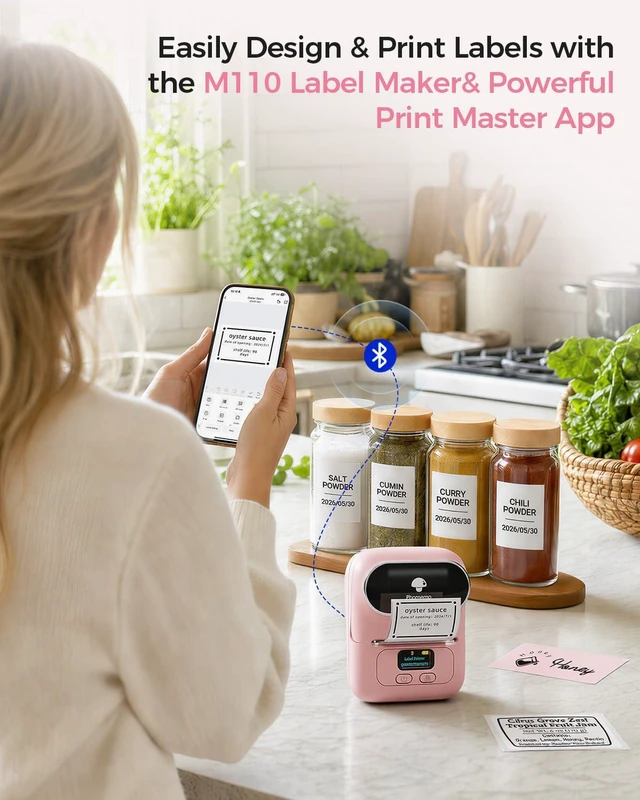 Alt view image 7 of 7 - M110 Label Printer, Portable Thermal Sticker Printer with Display 2 Inch Pink Bluetooth Label Maker Easy to Use for Small Business, Home, School, Office, APP with 6000+ Templates