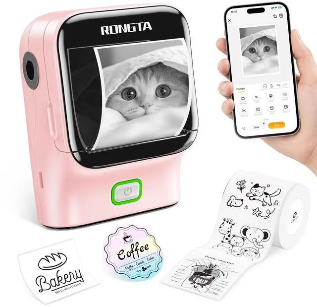 Main image of Mini Sticker Printer, Bluetooth Thermal Label Printer, Portable Inkless Label Maker Suitable for Creative Kids DIY, Diaries, Study Notes, Pink