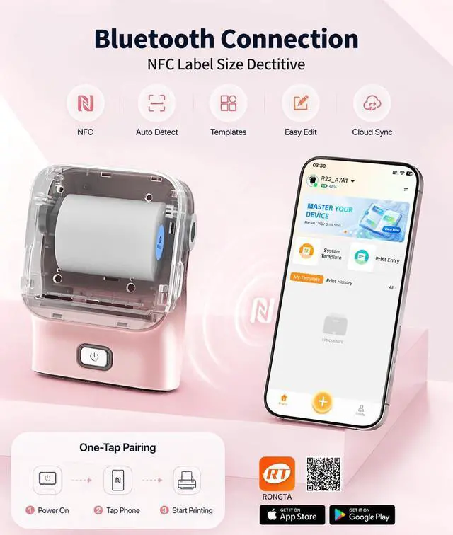 Alt view image 3 of 7 - Mini Sticker Printer, Bluetooth Thermal Label Printer, Portable Inkless Label Maker Suitable for Creative Kids DIY, Diaries, Study Notes, Pink