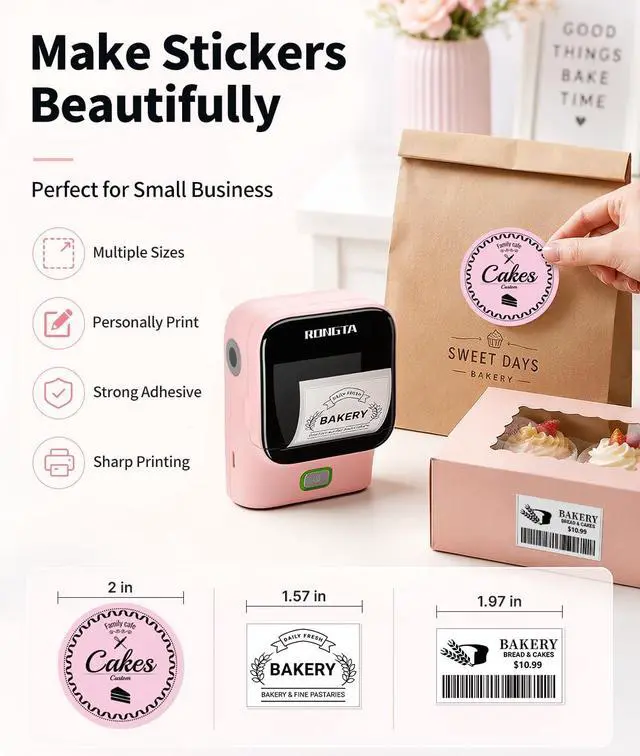 Alt view image 5 of 7 - Mini Sticker Printer, Bluetooth Thermal Label Printer, Portable Inkless Label Maker Suitable for Creative Kids DIY, Diaries, Study Notes, Pink