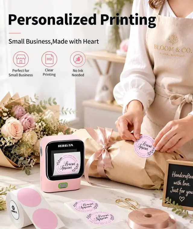 Alt view image 4 of 7 - Mini Sticker Printer, Bluetooth Thermal Label Printer, Portable Inkless Label Maker Suitable for Creative Kids DIY, Diaries, Study Notes, Pink