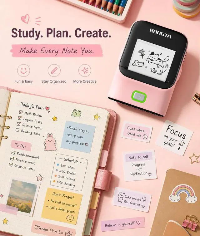 Alt view image 6 of 7 - Mini Sticker Printer, Bluetooth Thermal Label Printer, Portable Inkless Label Maker Suitable for Creative Kids DIY, Diaries, Study Notes, Pink
