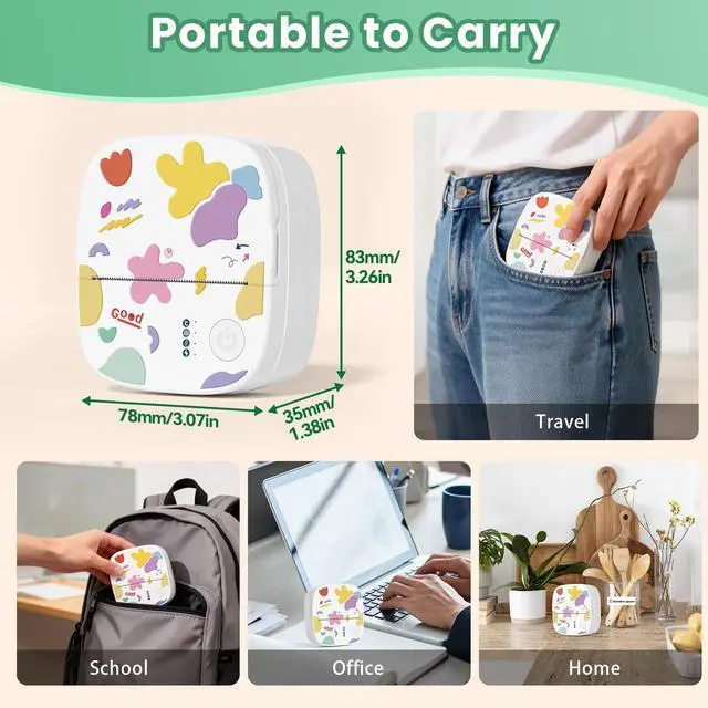 Alt view image 7 of 7 - Mini Sticker Printer AHM2, Mini Thermal Printer with 3 Rolls Paper, Portable Bluetooth Inkless Printpods, Pocket Label Maker Suitable for Creative Kids DIY, Diaries, Photos, Study Notes -White