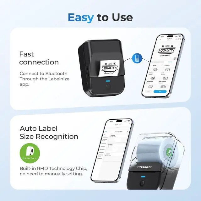 Alt view image 2 of 7 - PM240 Label Maker Machine with 3 Tapes, 2" Portable Thermal Label Printer, Bluetooth Address Label Maker with Multiple Templates for Small Business, Home, School, Safety Label Makers, Set 1